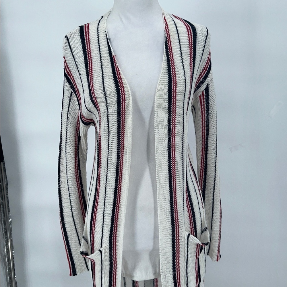 Lost + Wander Striped Knit Duster Cardigan Cream Red Blue XS S Women Boho - Picture 4 of 10